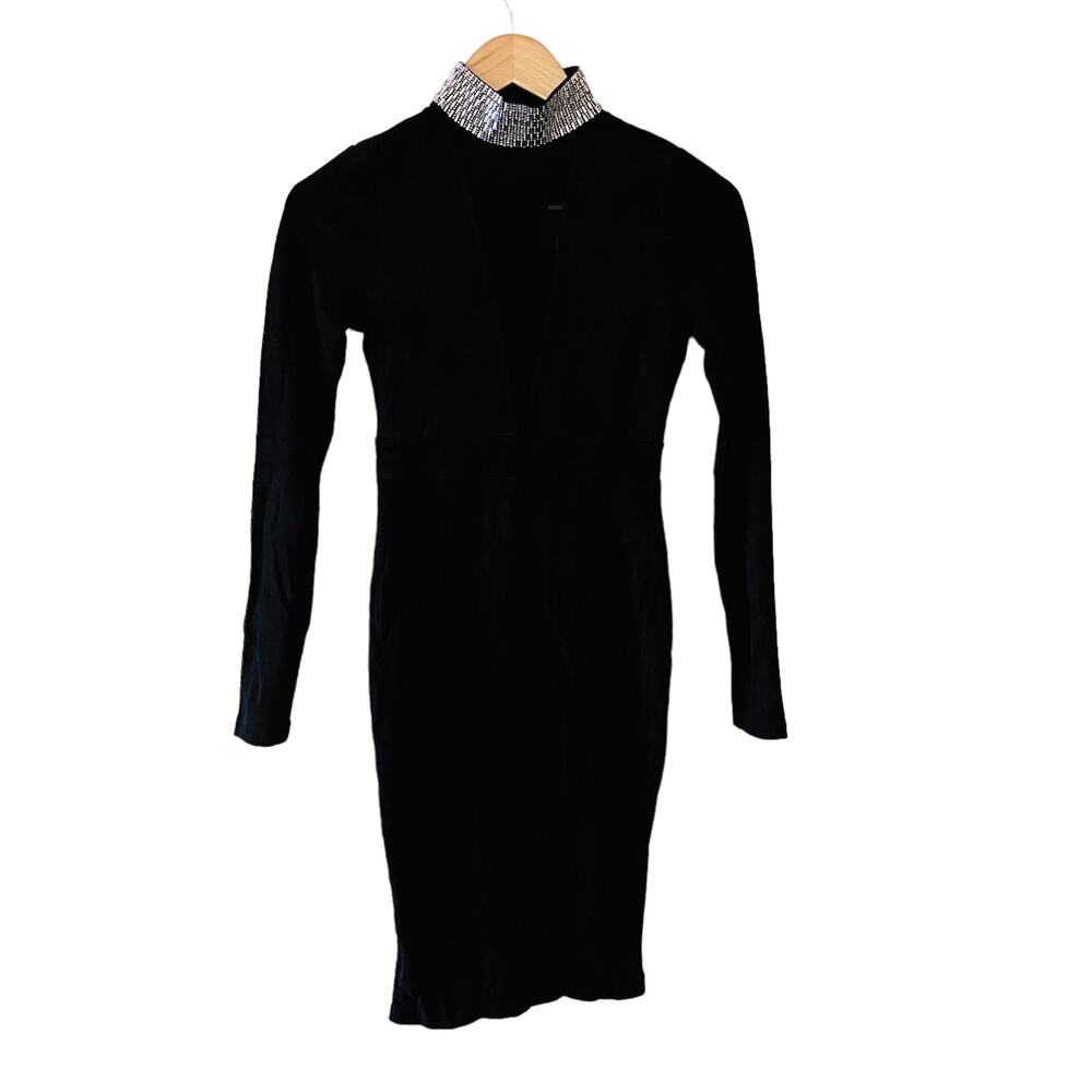 Fashion Nova Another Dream Mock Neck Suede Dress Size S Small NWT Black - Picture 2 of 10